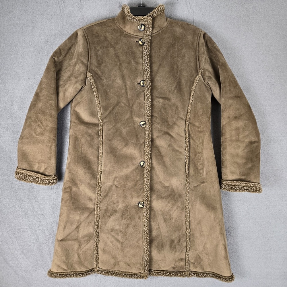 L.L. Bean Tan Suede Coat with Shearling Trim